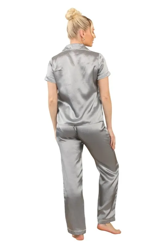 Luxurious Silver Satin Sleepwear