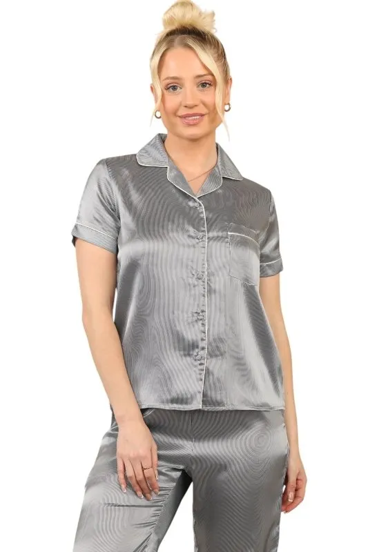 Luxurious Silver Satin Sleepwear