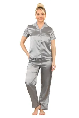 Luxurious Silver Satin Sleepwear