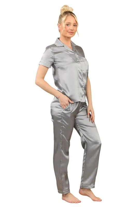 Luxurious Silver Satin Sleepwear