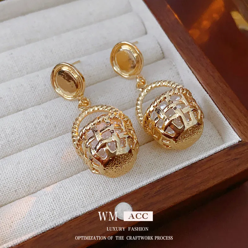 Luxurious Stripe Geometric Artificial Pearl Pearl Inlay Earrings