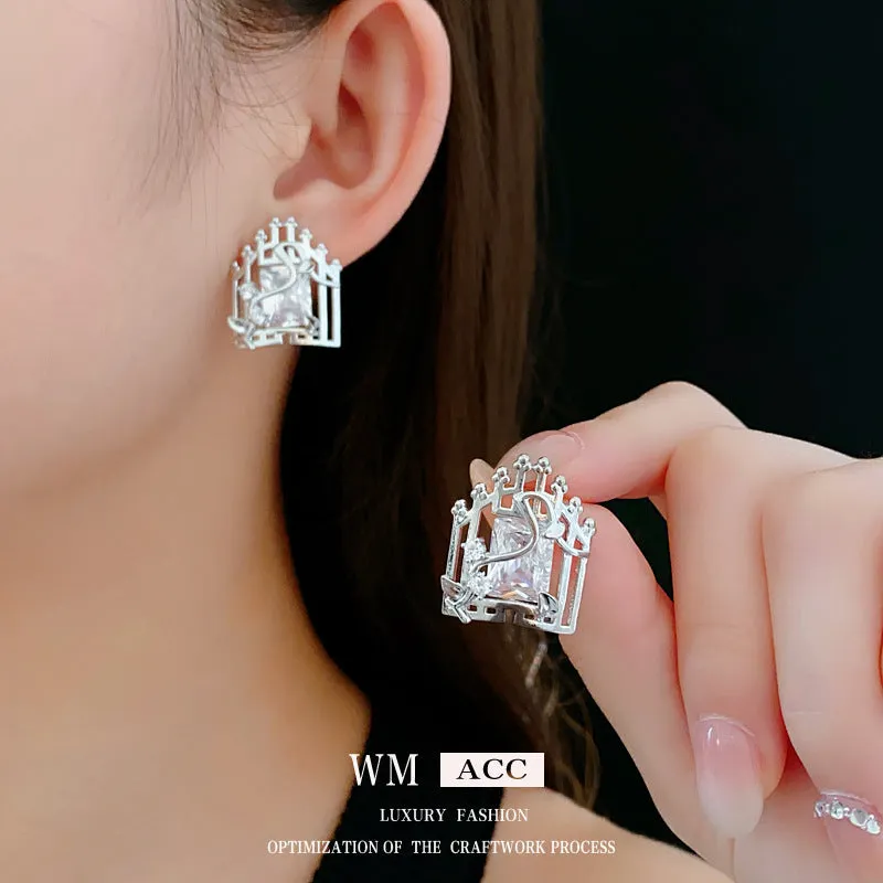 Luxurious Stripe Quadrilateral Geometric Copper Zircon Inlay Earrings