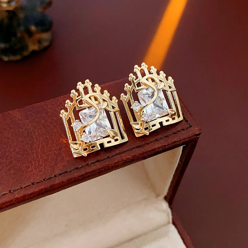 Luxurious Stripe Quadrilateral Geometric Copper Zircon Inlay Earrings