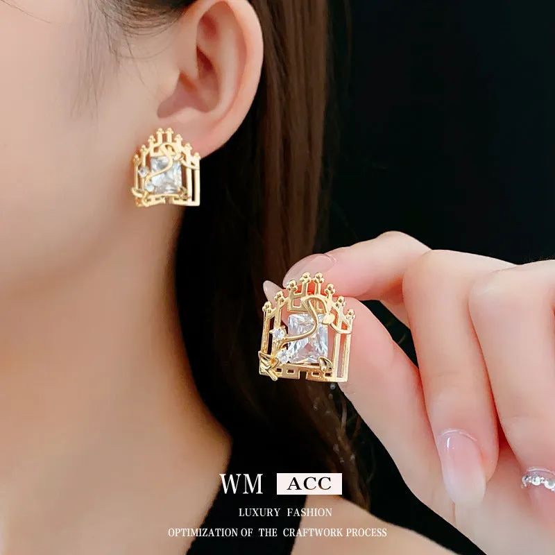 Luxurious Stripe Quadrilateral Geometric Copper Zircon Inlay Earrings