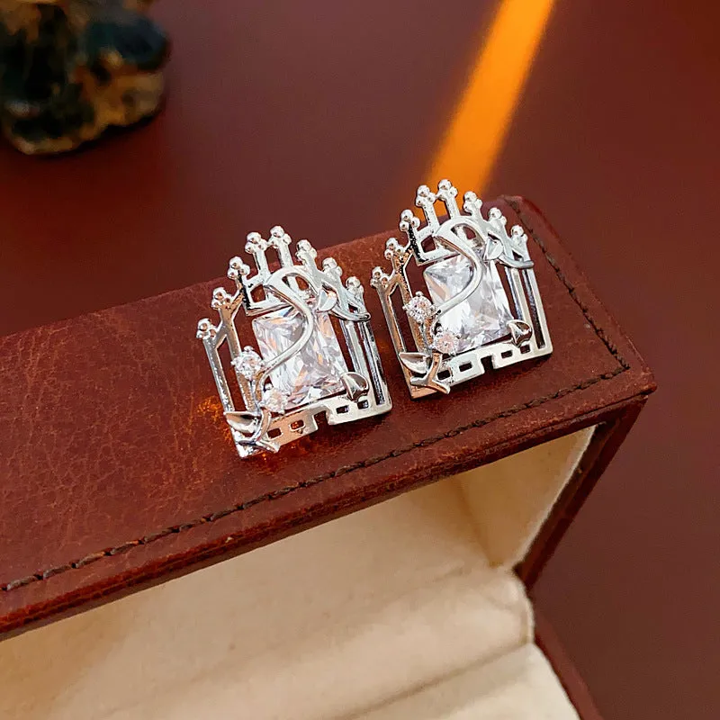 Luxurious Stripe Quadrilateral Geometric Copper Zircon Inlay Earrings