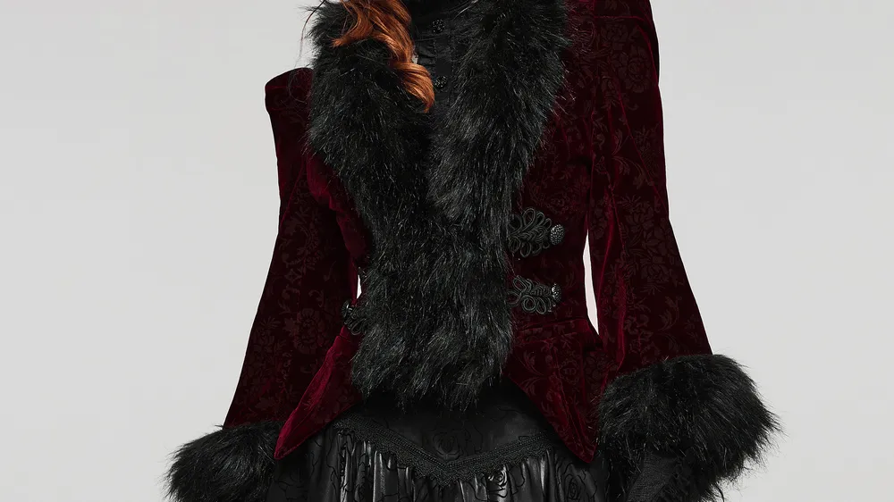 Luxurious Velvet Fur-Trimmed Gothic Short Jacket