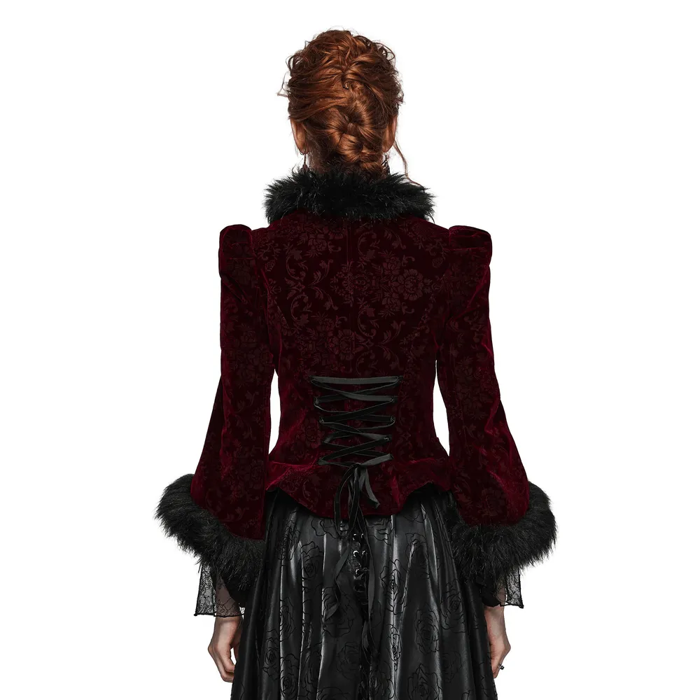 Luxurious Velvet Fur-Trimmed Gothic Short Jacket