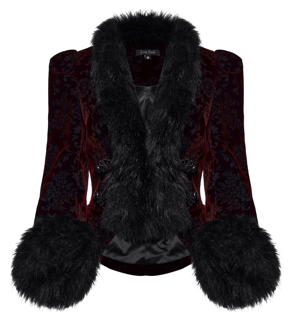 Luxurious Velvet Fur-Trimmed Gothic Short Jacket