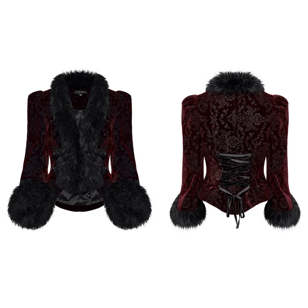 Luxurious Velvet Fur-Trimmed Gothic Short Jacket