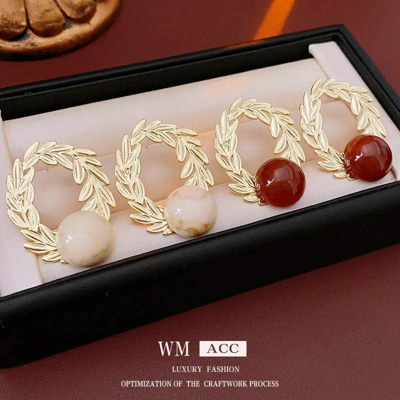 Luxurious Wheat Geometric Flower Metal Electroplating Earrings