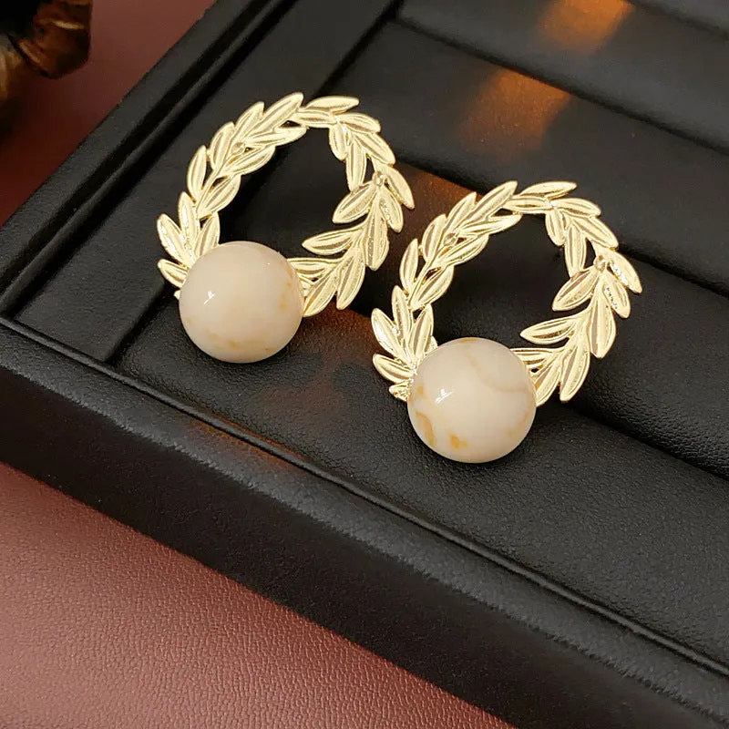 Luxurious Wheat Geometric Flower Metal Electroplating Earrings