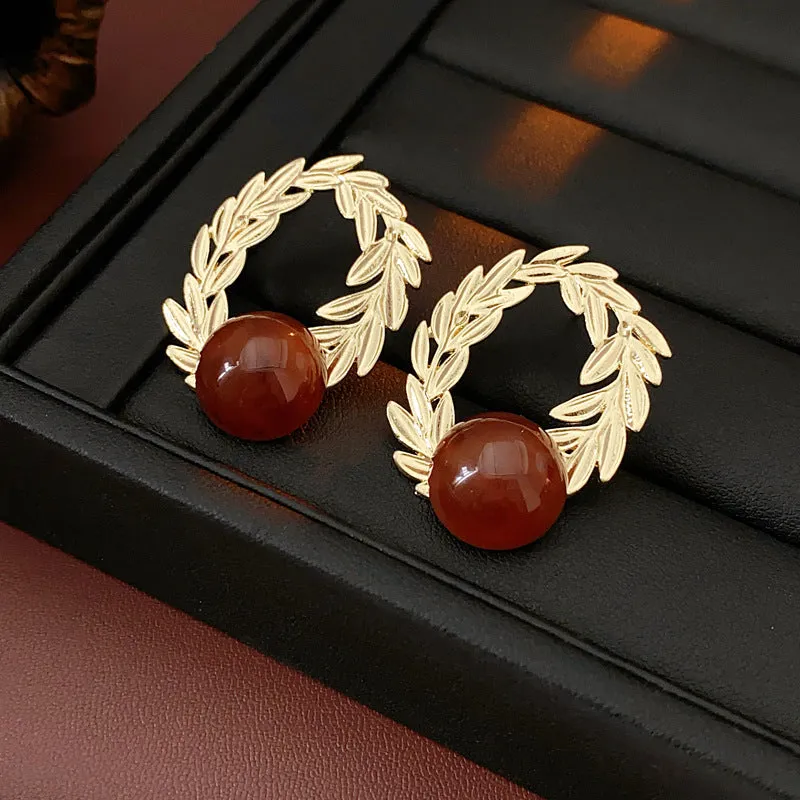 Luxurious Wheat Geometric Flower Metal Electroplating Earrings