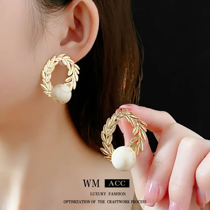 Luxurious Wheat Geometric Flower Metal Electroplating Earrings