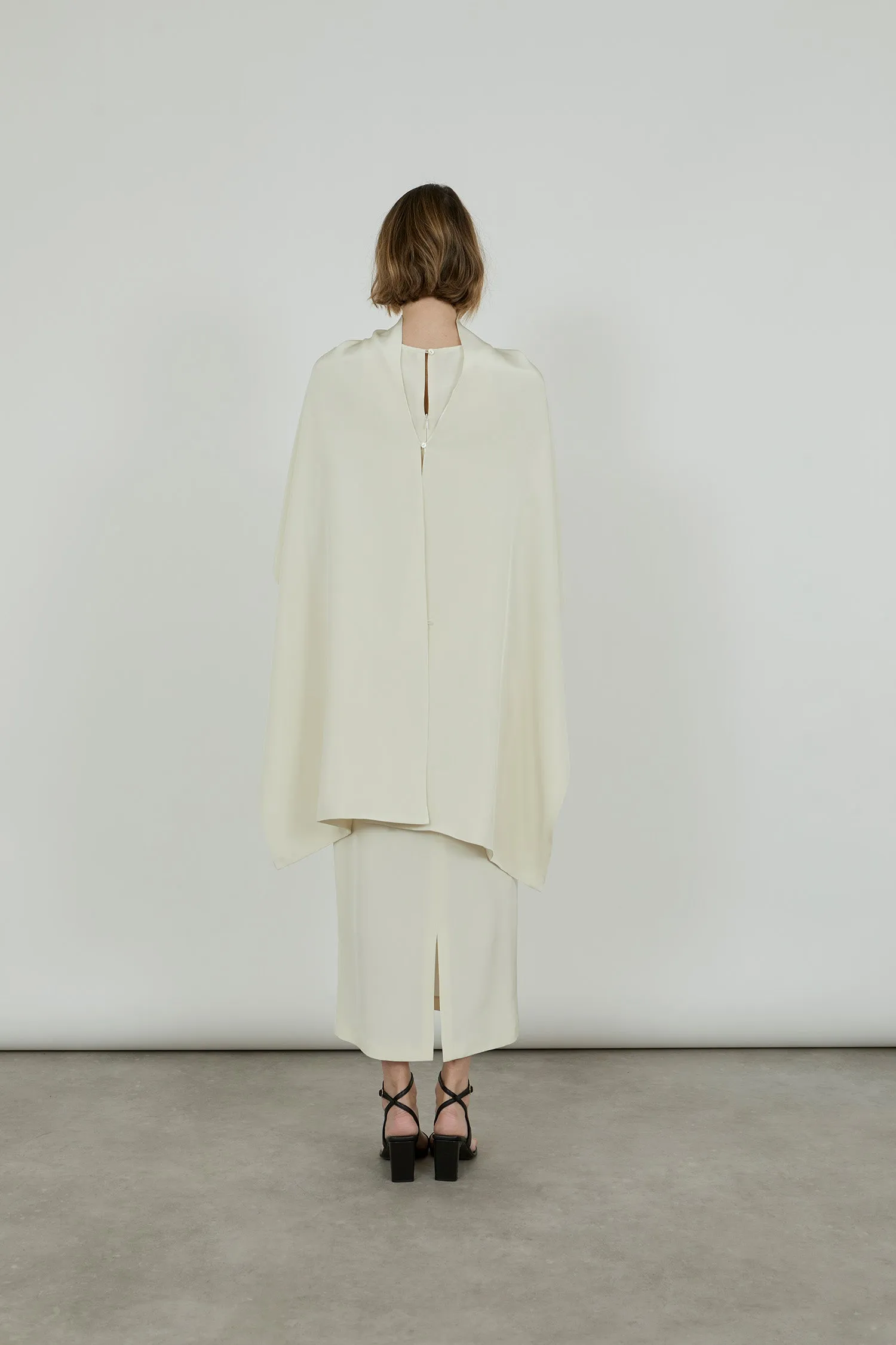 Macha double scarf | Off white - Crepe-satin silk