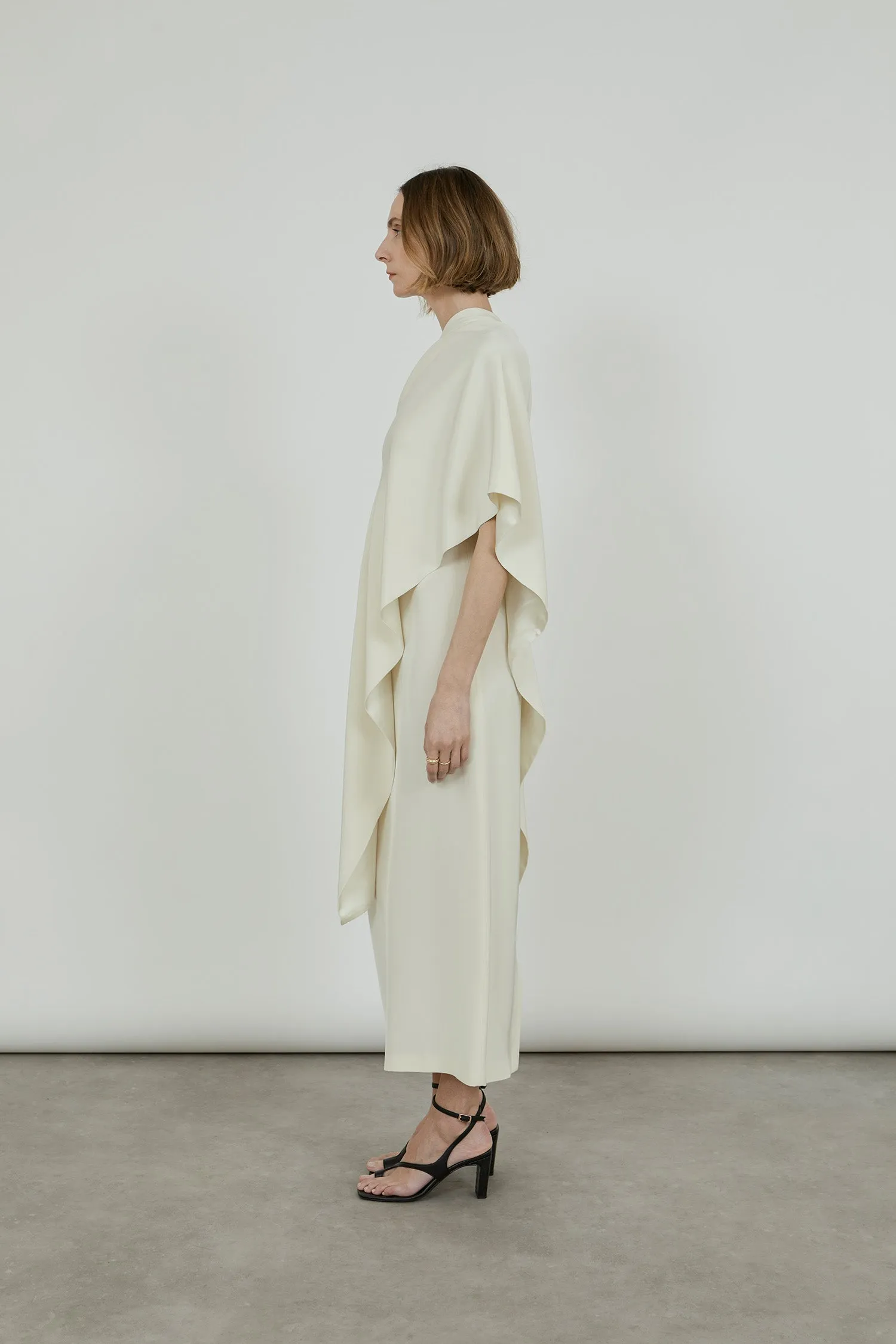 Macha double scarf | Off white - Crepe-satin silk