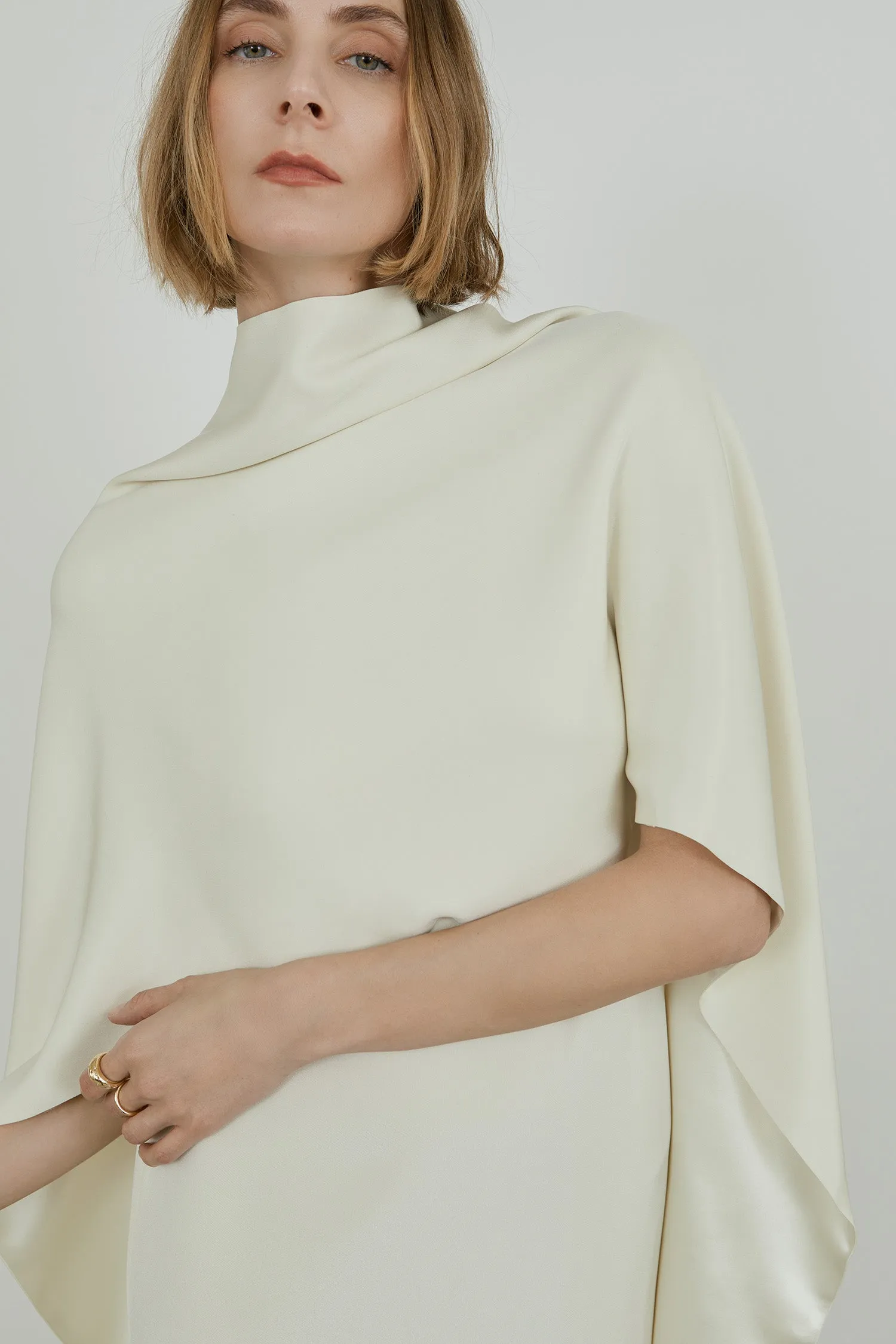Macha double scarf | Off white - Crepe-satin silk