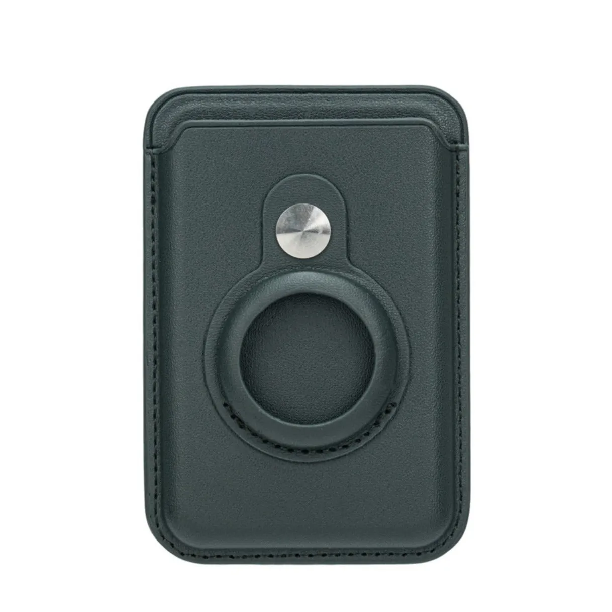 Magnetic Apple AirTag MagSafe Leather Wallet Credit Card Holder - Dark Green