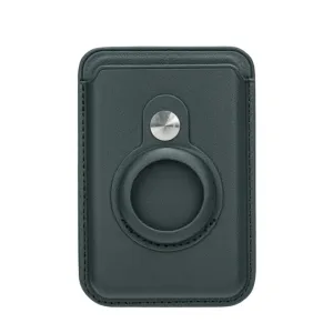 Magnetic Apple AirTag MagSafe Leather Wallet Credit Card Holder - Dark Green