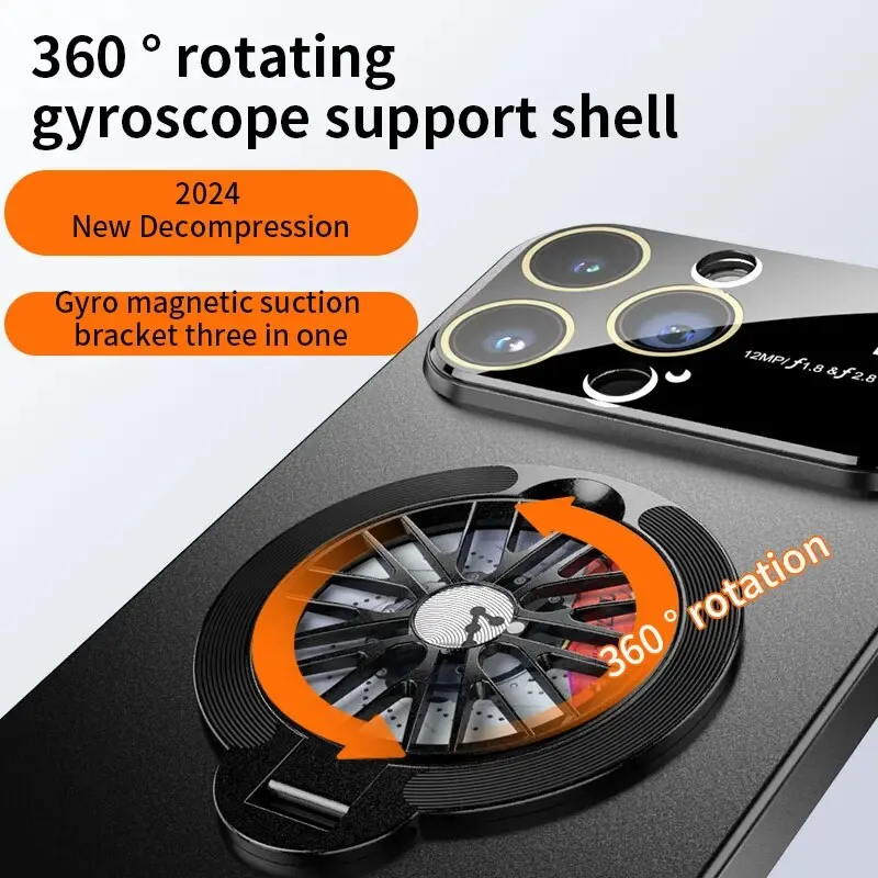 Magnetic Rotatable Gyroscope Stand With Gyro Frosted Phone Case For iPhone