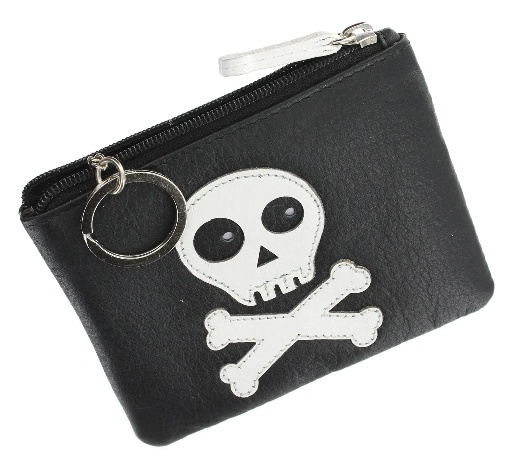 Mala Leather Skull And Crossbone Zip Top Leather Coin Purse With Keychain 485_11