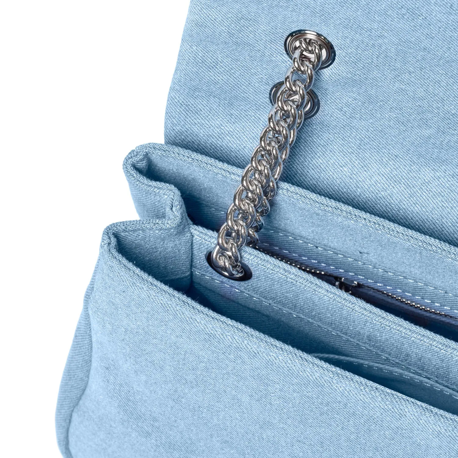 MEDIUM DENIM SILVER FLAP BAG