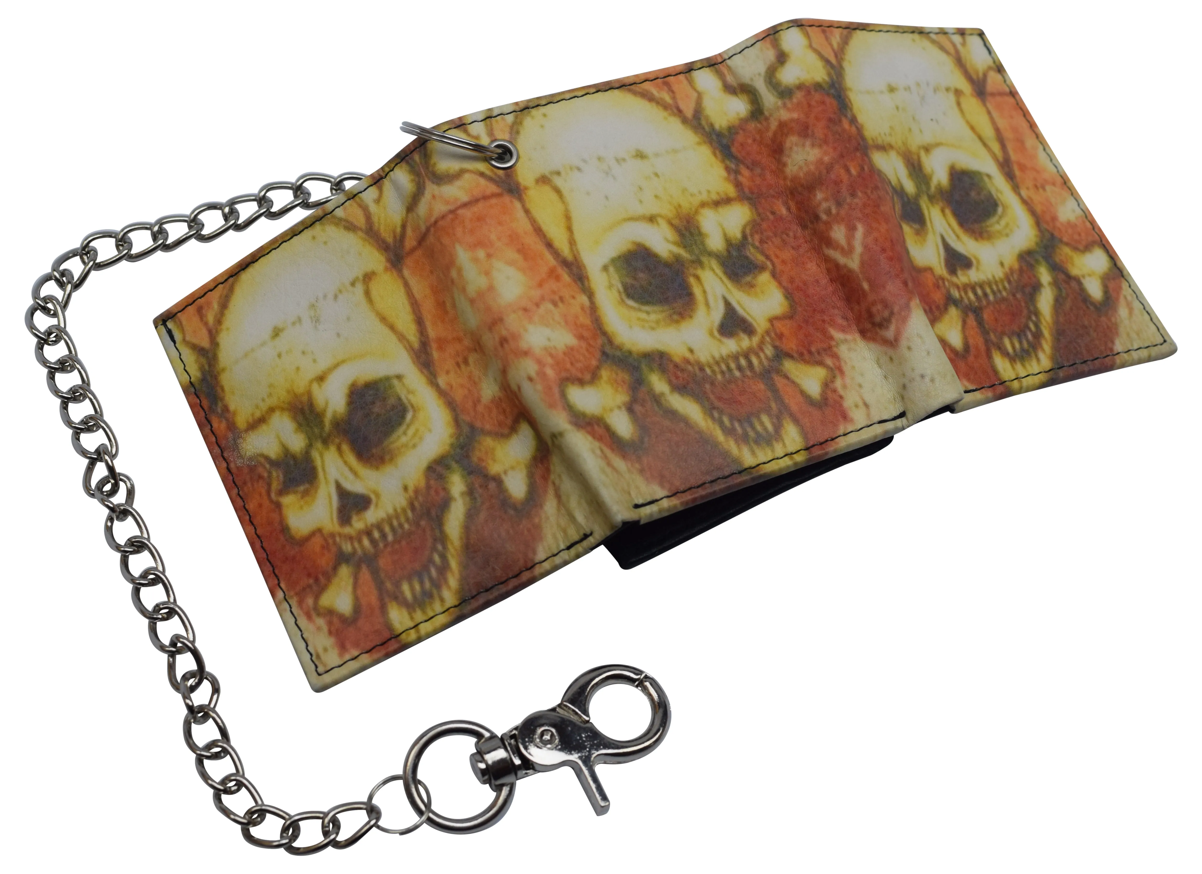 Mens Chain Biker Genuine Leather Classic Trifold Logo Wallets
