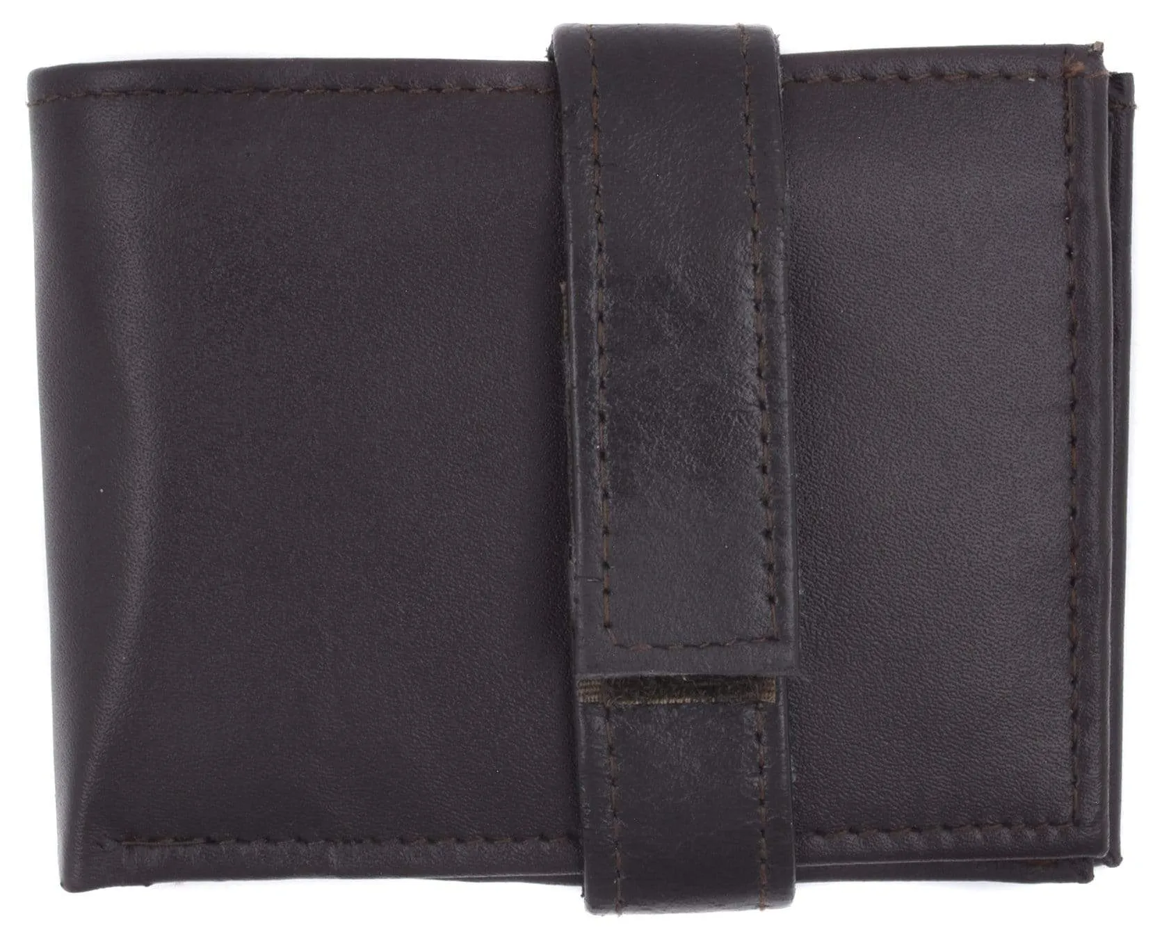 Mens Genuine Leather Wallet Euro Traveler Style with Center Flip ID Window 2152