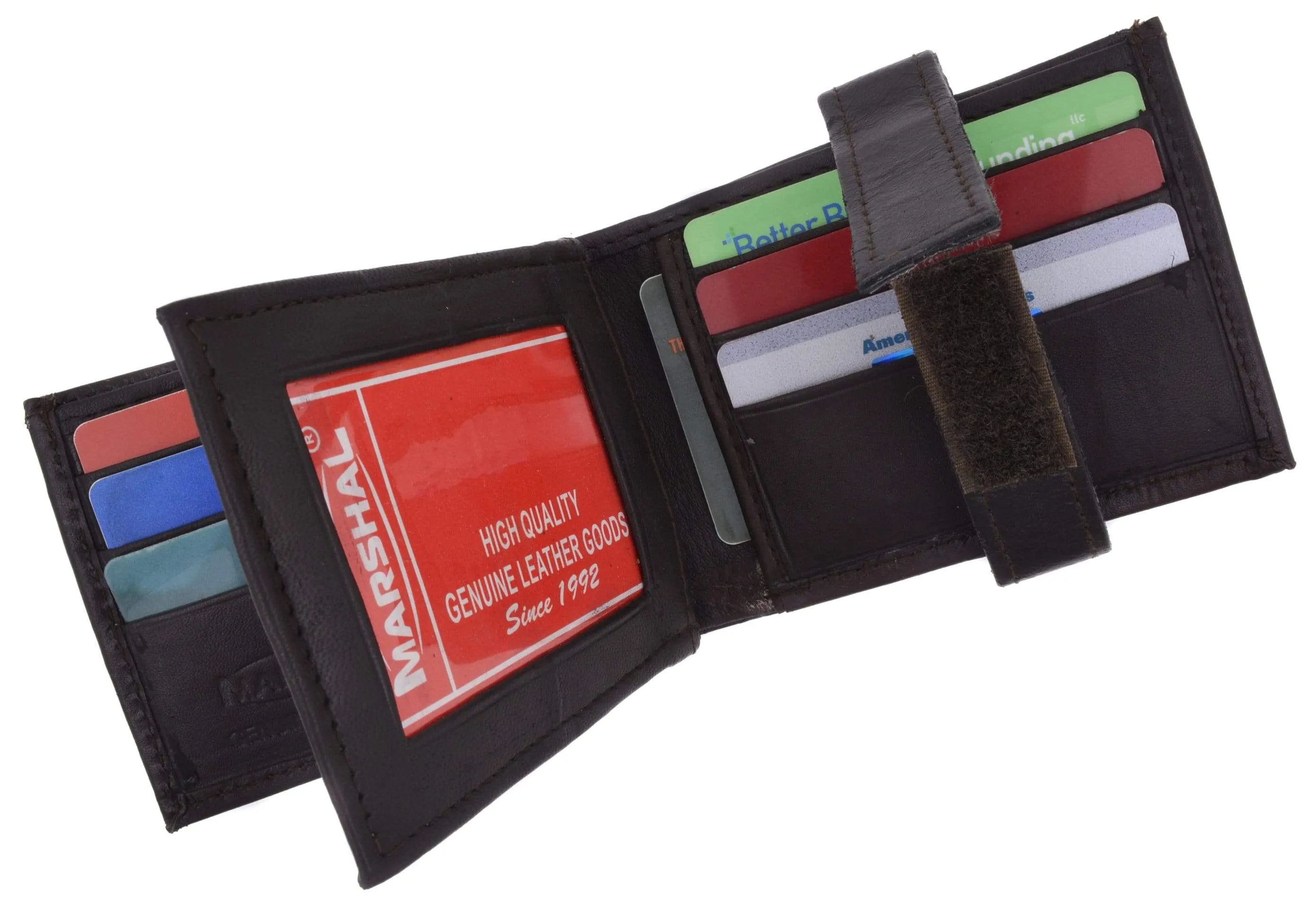 Mens Genuine Leather Wallet Euro Traveler Style with Center Flip ID Window 2152