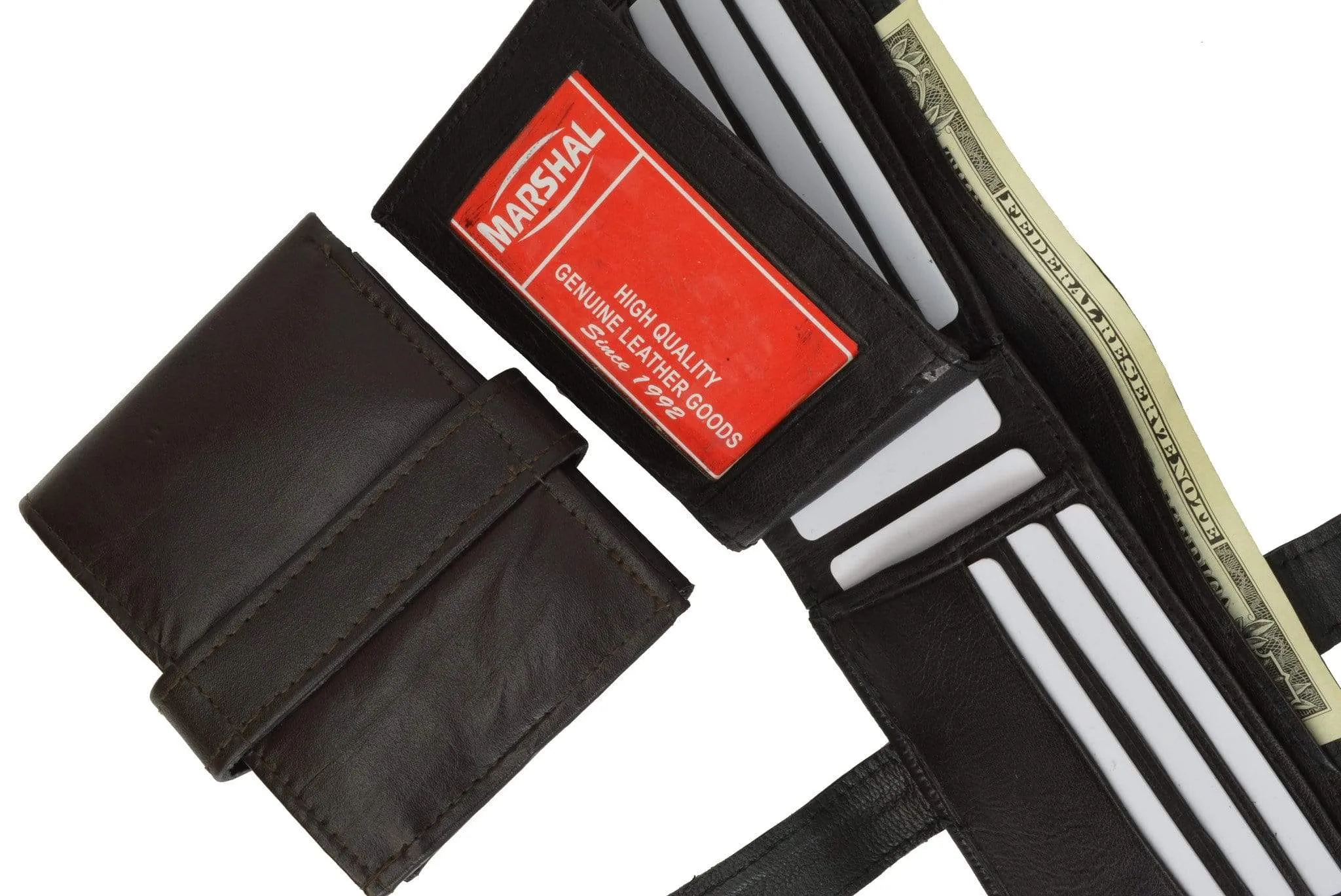 Mens Genuine Leather Wallet Euro Traveler Style with Center Flip ID Window 2152