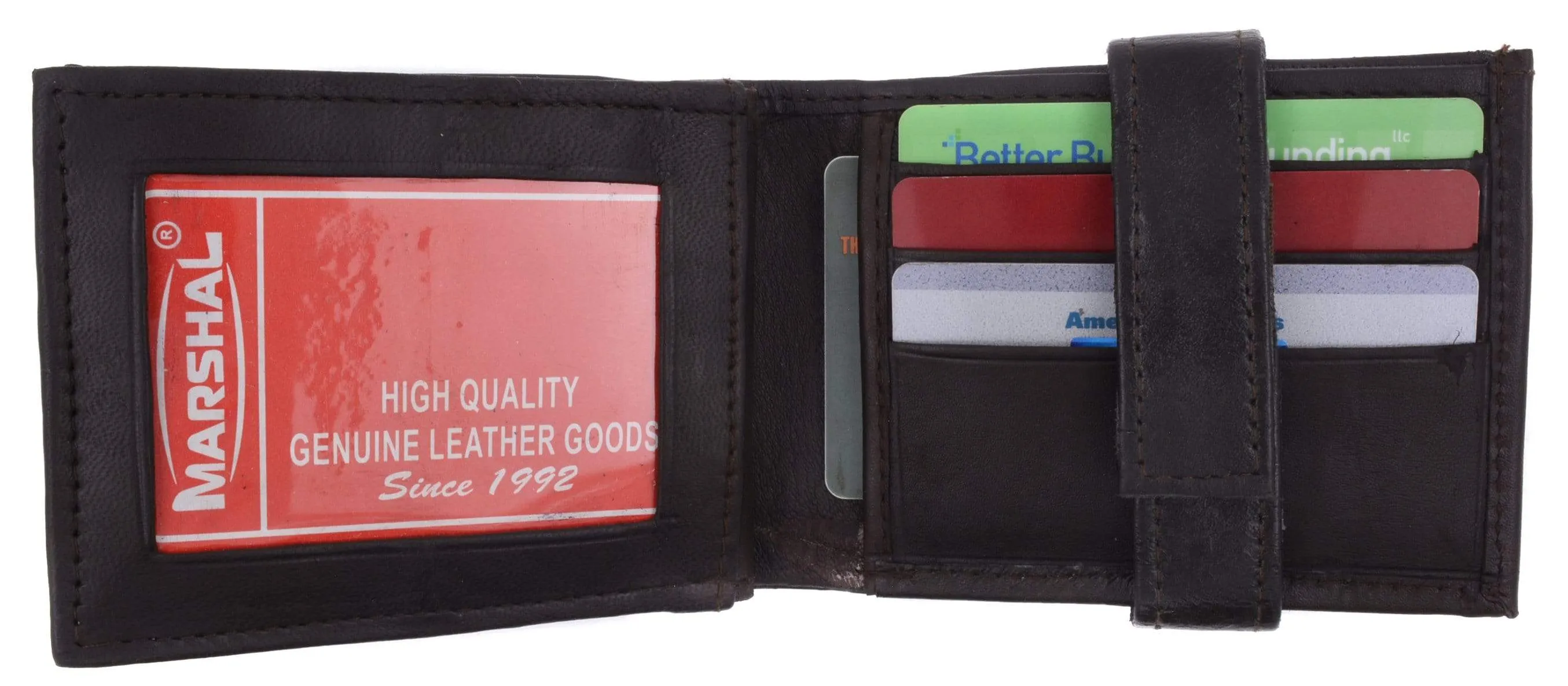 Mens Genuine Leather Wallet Euro Traveler Style with Center Flip ID Window 2152