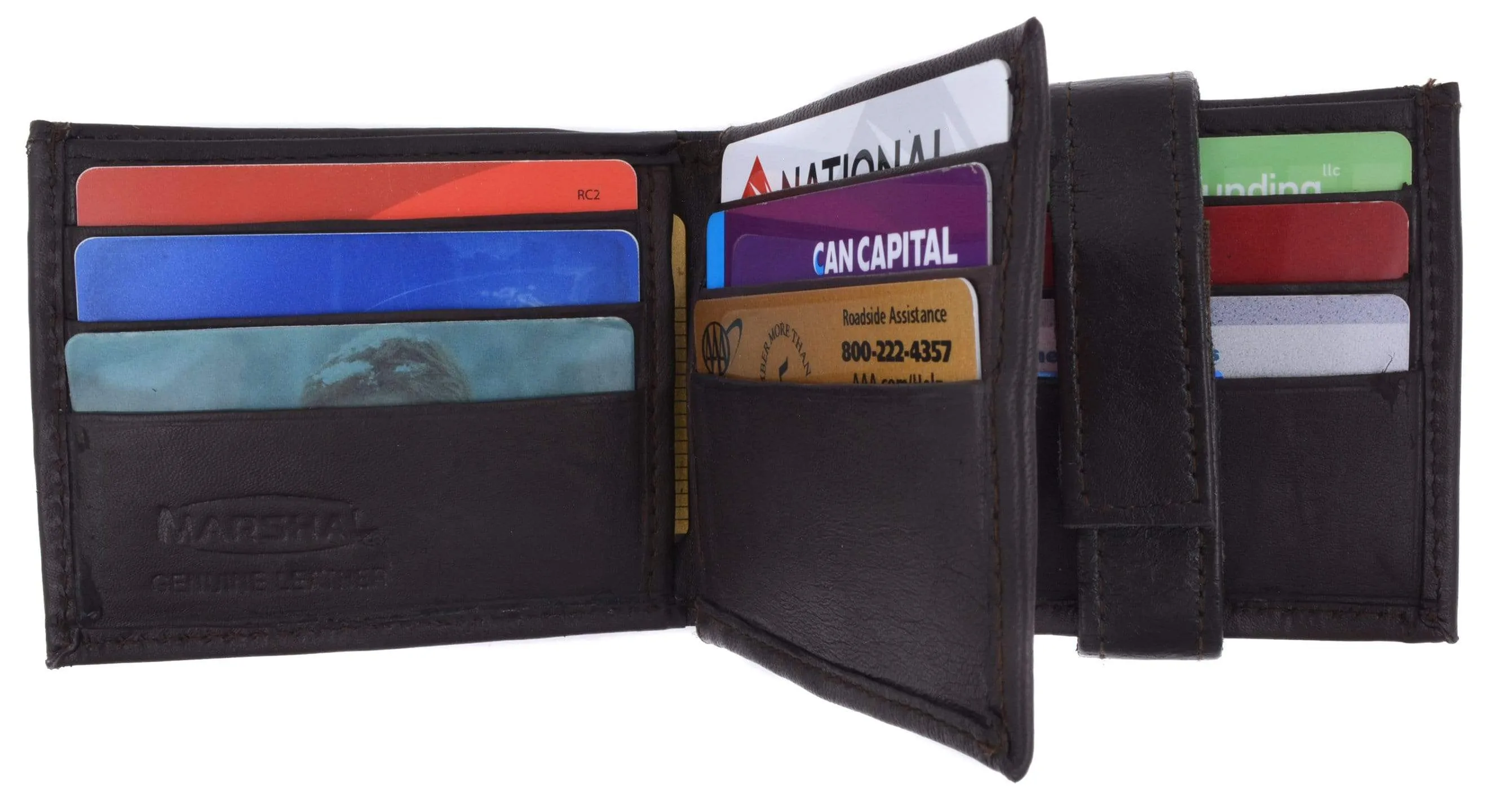 Mens Genuine Leather Wallet Euro Traveler Style with Center Flip ID Window 2152