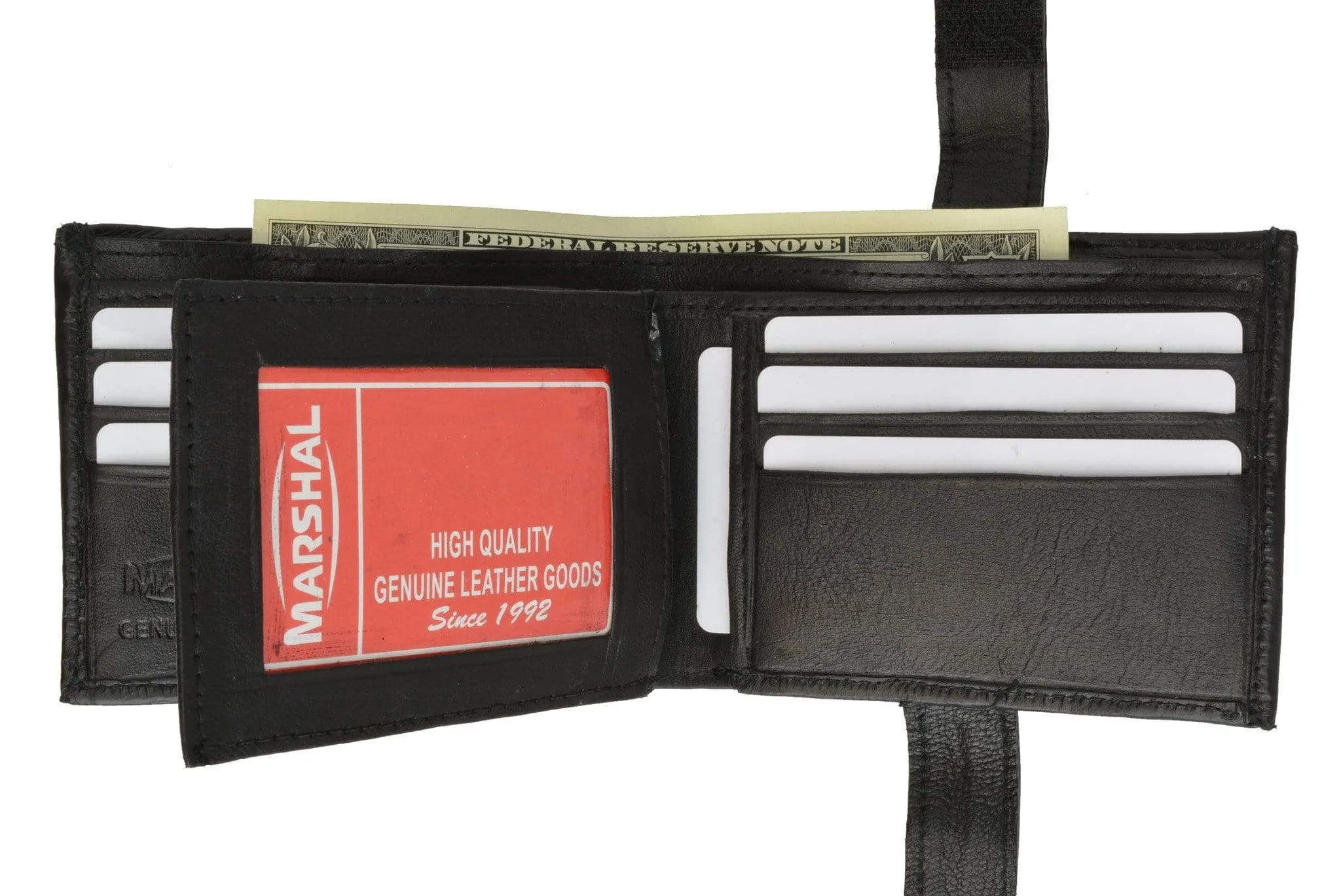Mens Genuine Leather Wallet Euro Traveler Style with Center Flip ID Window 2152