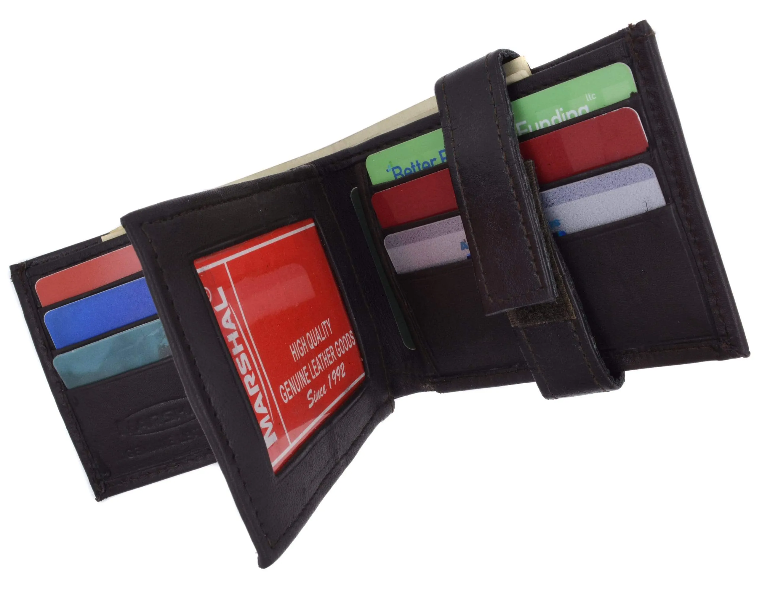 Mens Genuine Leather Wallet Euro Traveler Style with Center Flip ID Window 2152