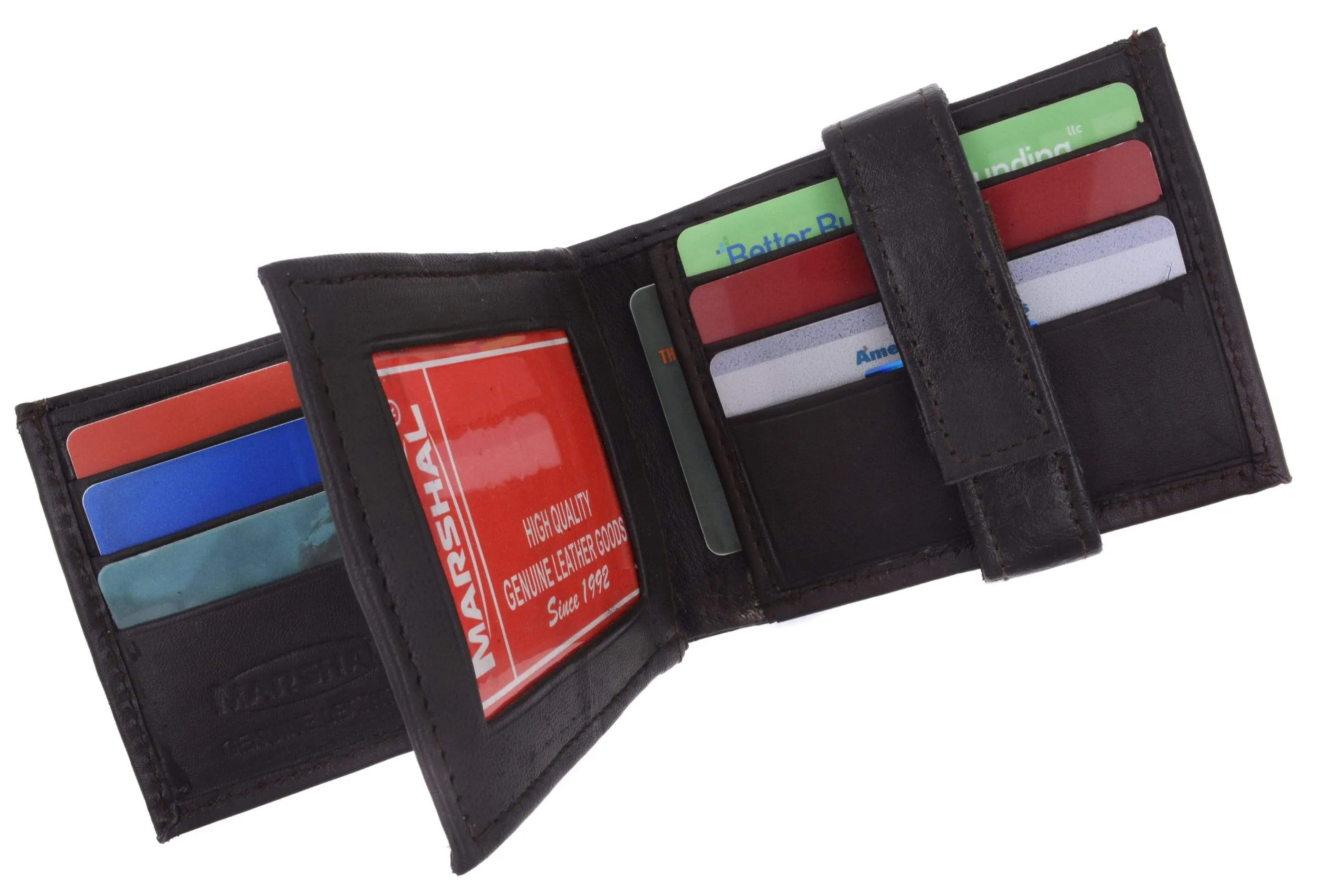 Mens Genuine Leather Wallet Euro Traveler Style with Center Flip ID Window 2152