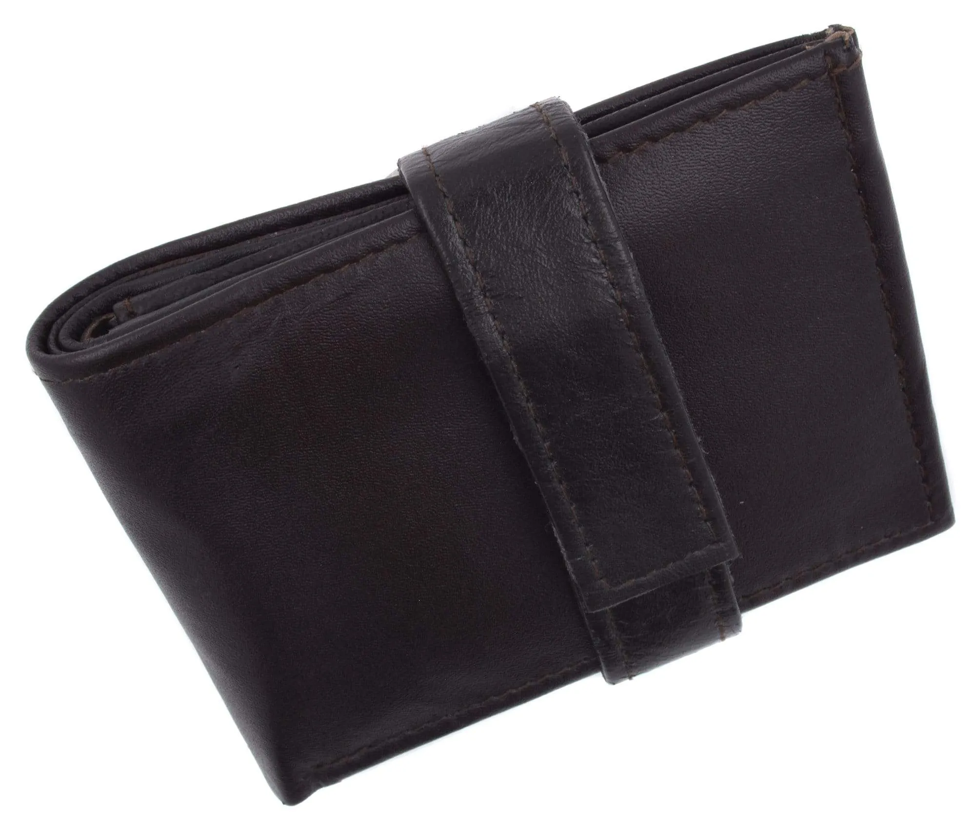 Mens Genuine Leather Wallet Euro Traveler Style with Center Flip ID Window 2152