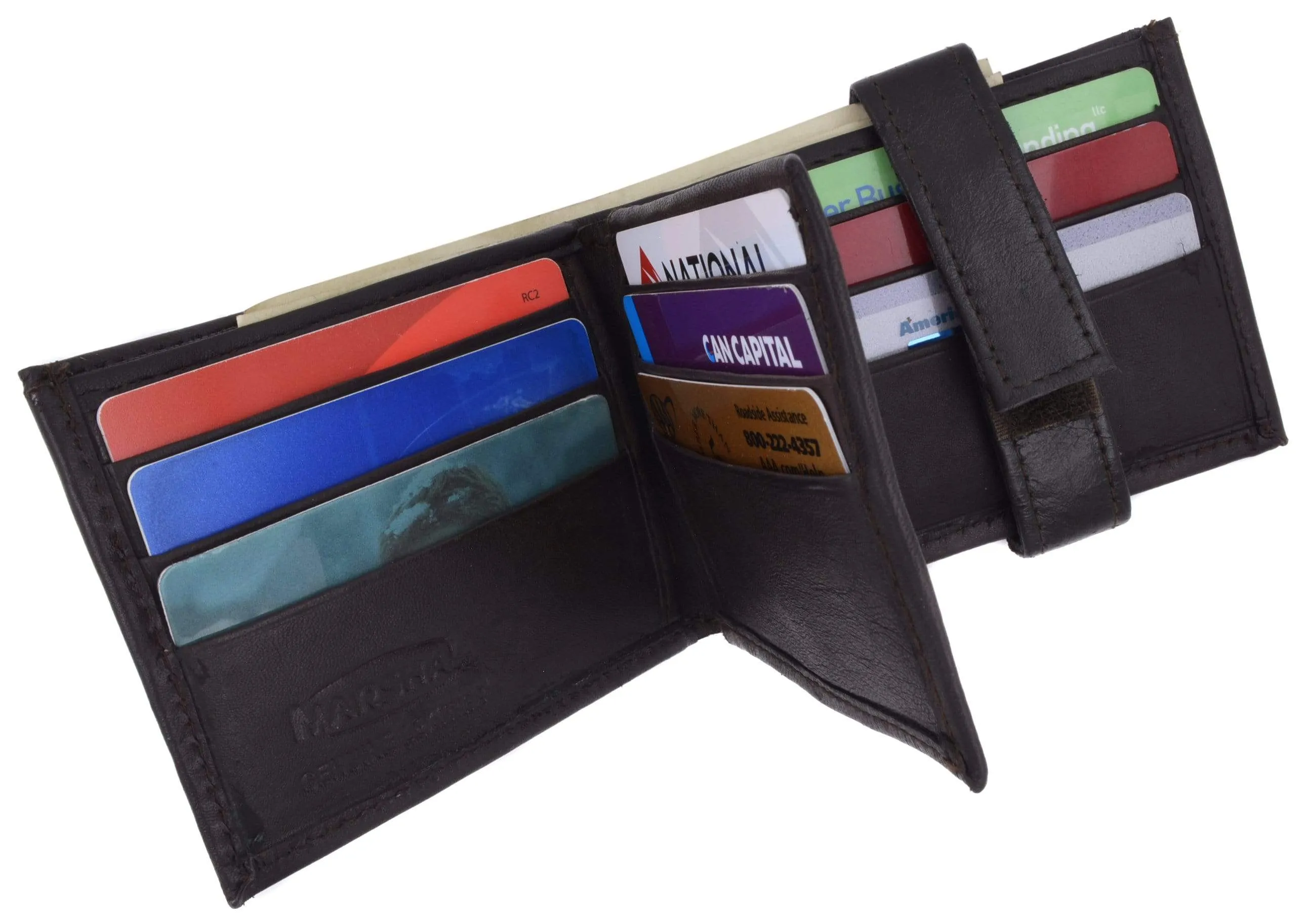 Mens Genuine Leather Wallet Euro Traveler Style with Center Flip ID Window 2152