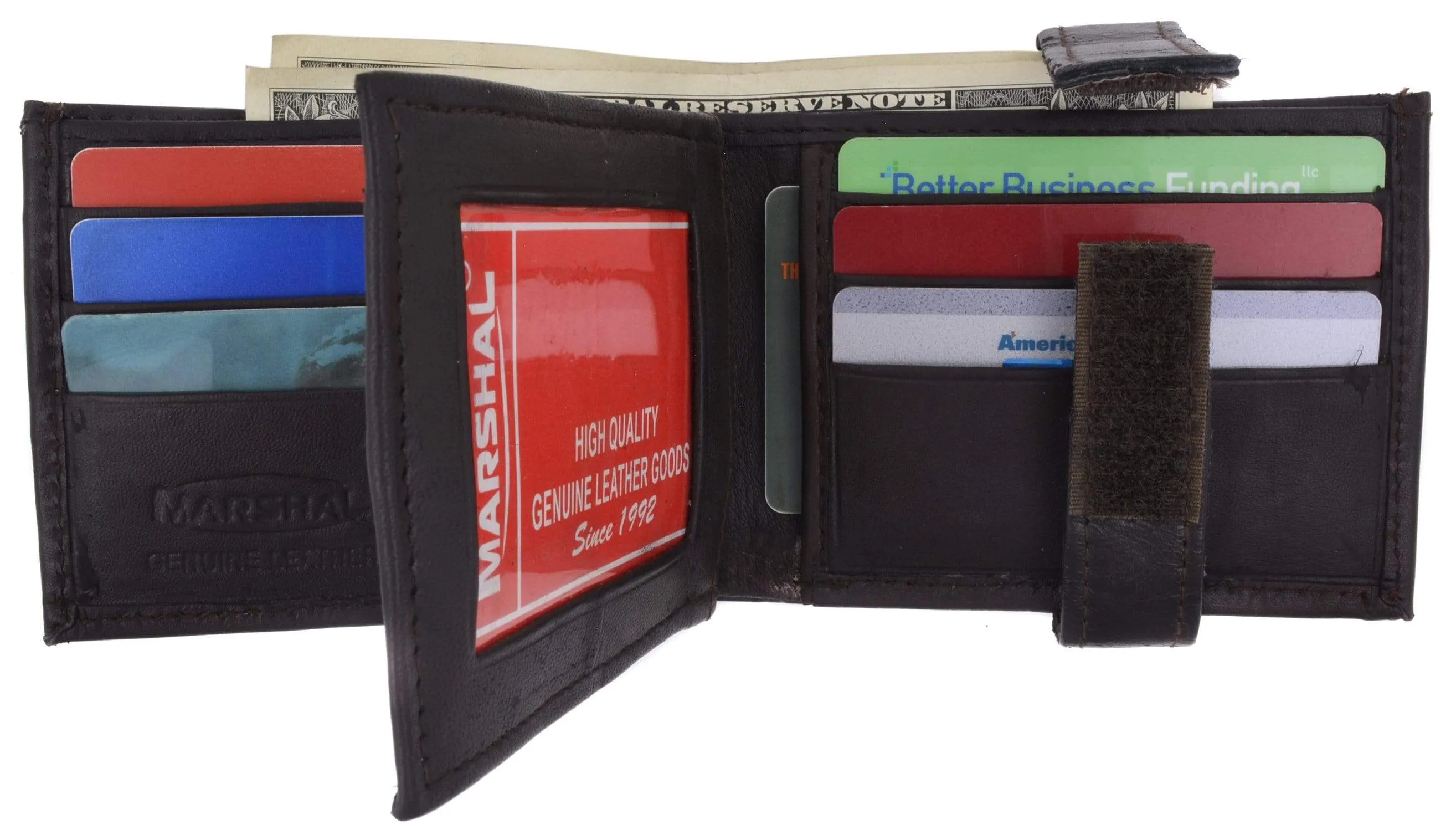 Mens Genuine Leather Wallet Euro Traveler Style with Center Flip ID Window 2152