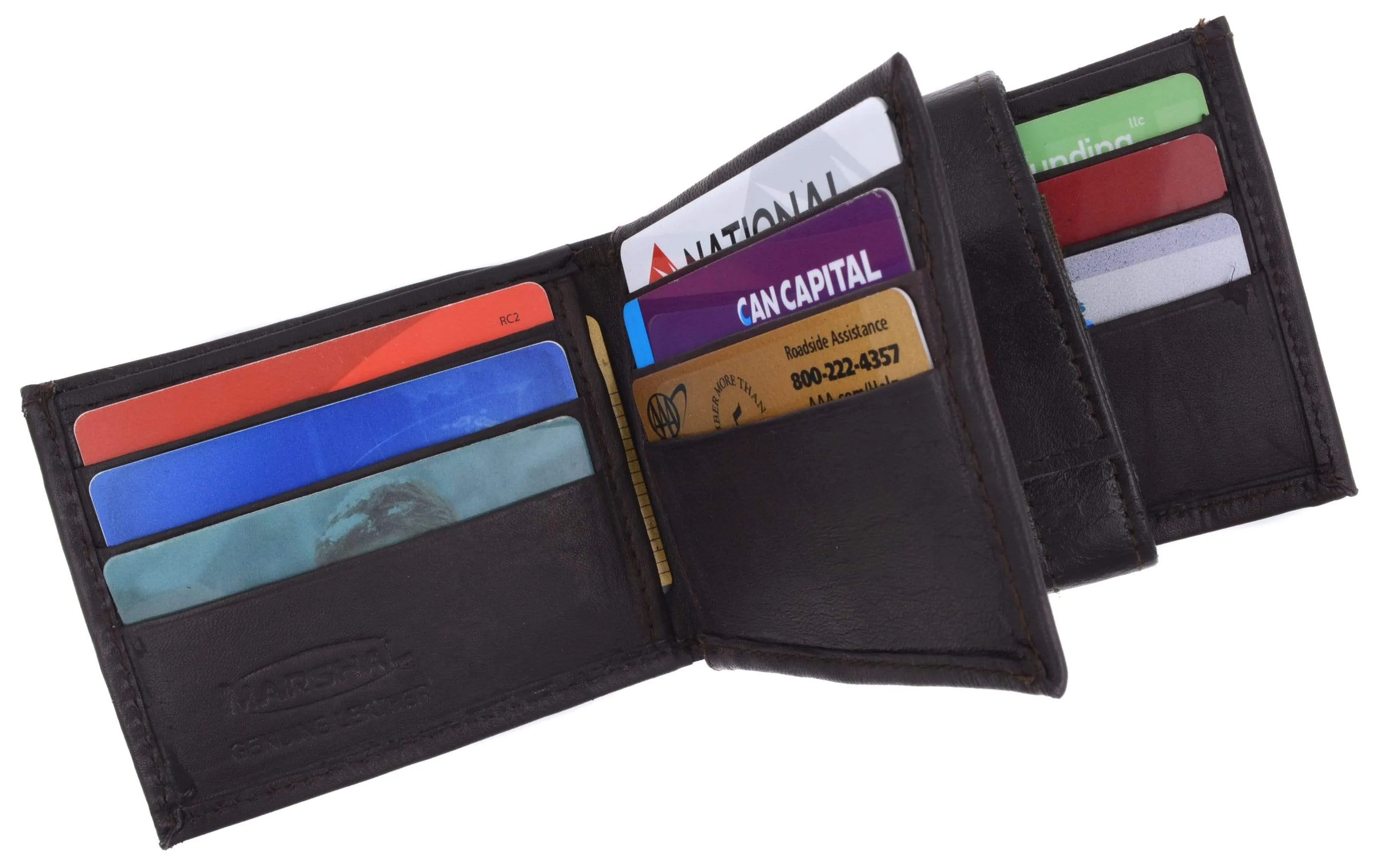 Mens Genuine Leather Wallet Euro Traveler Style with Center Flip ID Window 2152