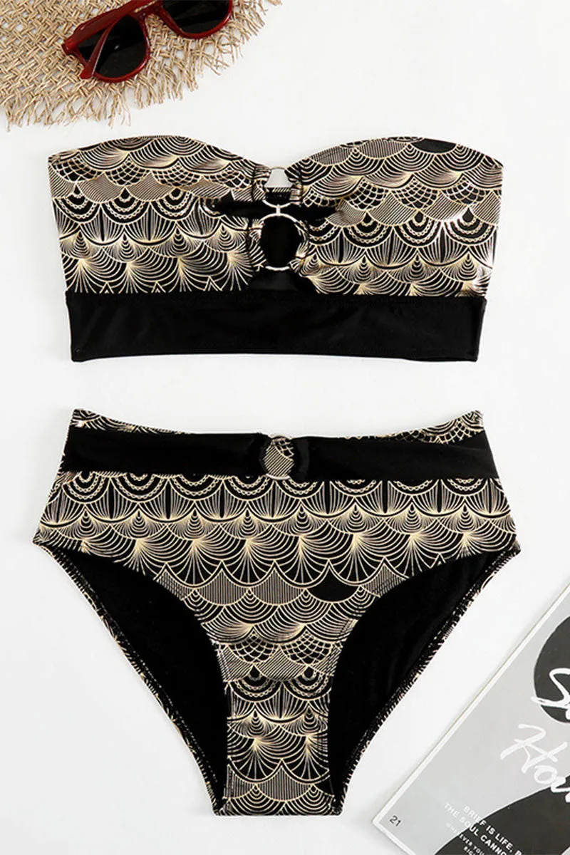 Metallic Scale Print Striking Strapless Bikini