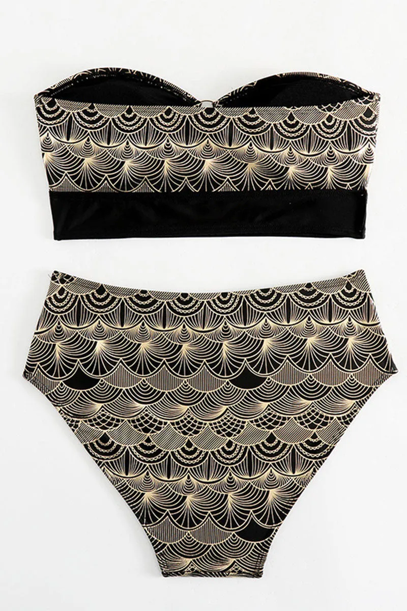 Metallic Scale Print Striking Strapless Bikini