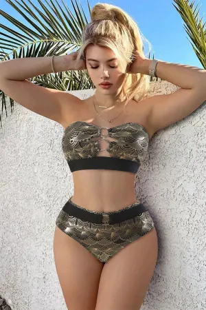 Metallic Scale Print Striking Strapless Bikini