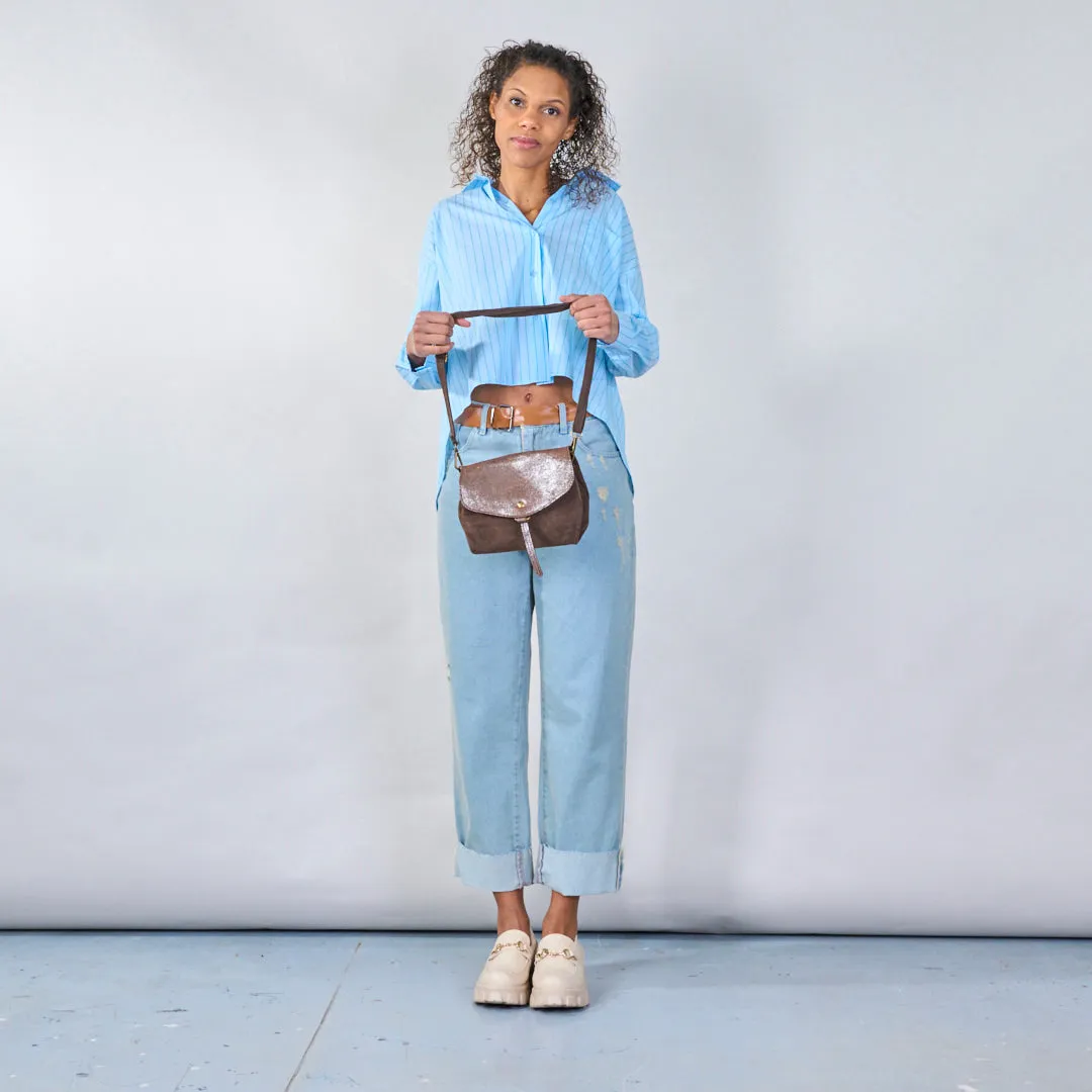 Metallic suede flap crossbody bags wholesale