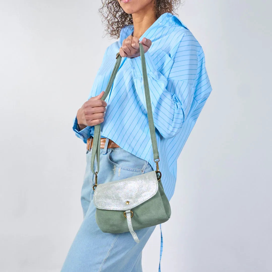 Metallic suede flap crossbody bags wholesale