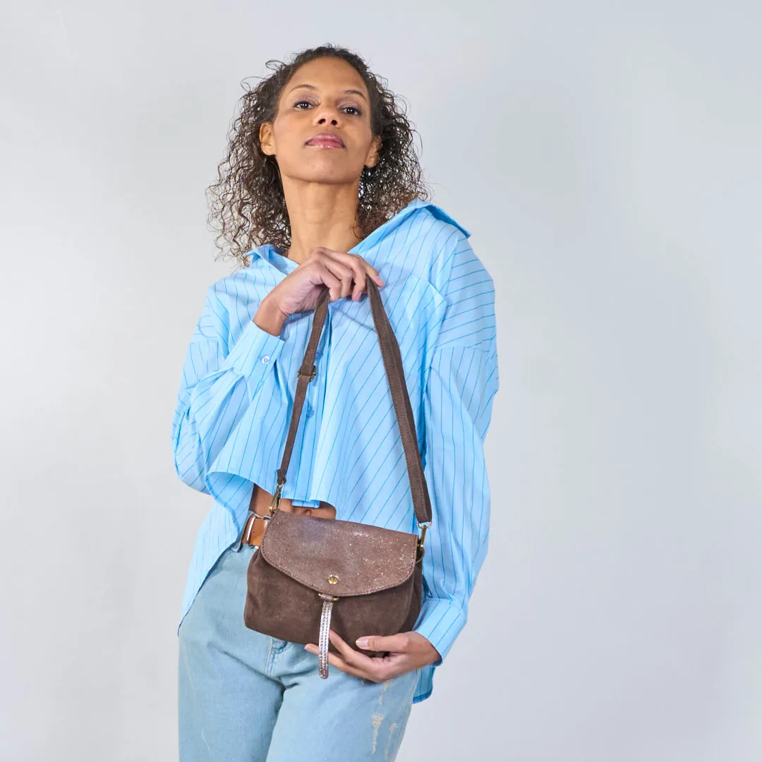 Metallic suede flap crossbody bags wholesale