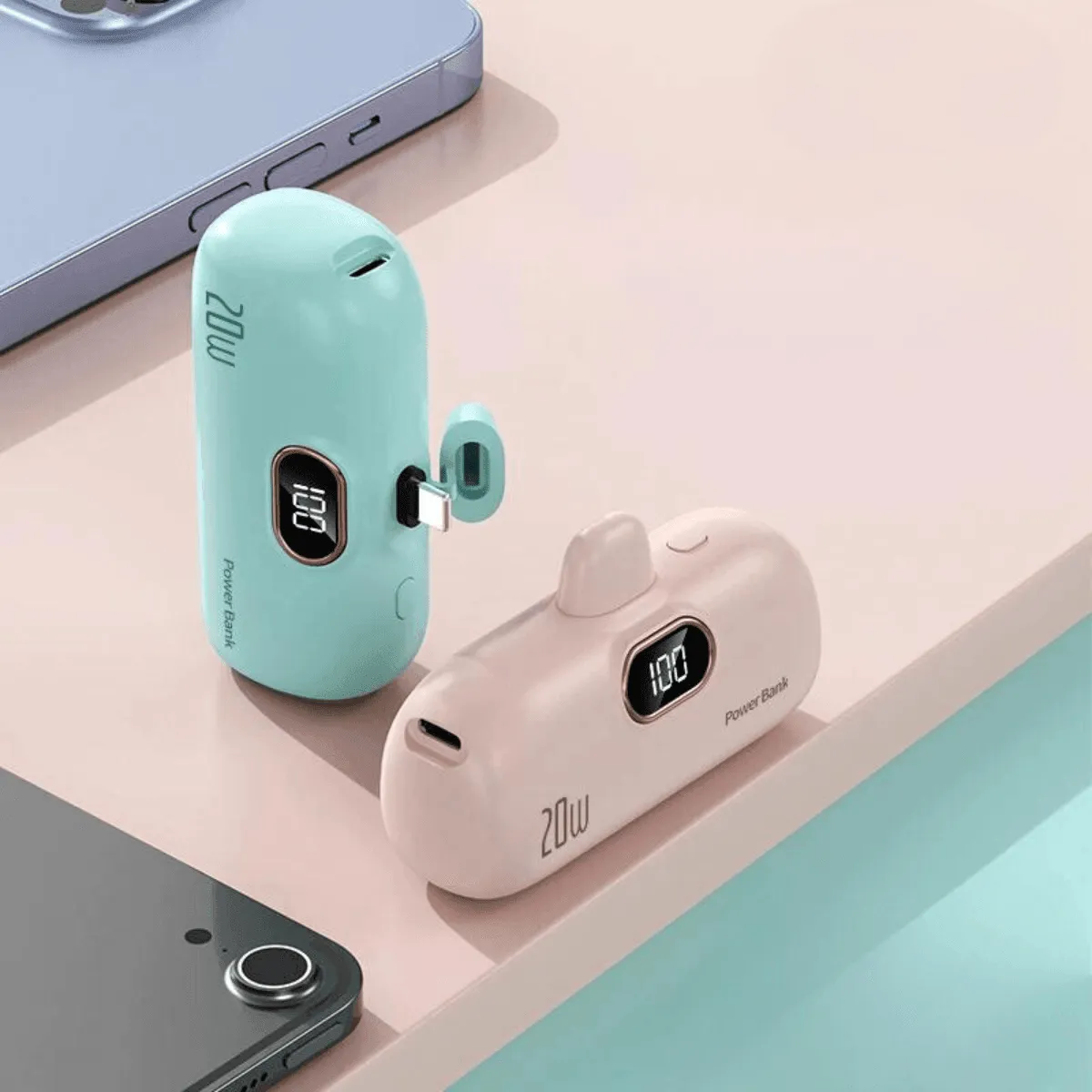Mini Portable Charger 10000-30000mAh, Quick Charge USB-C & Micro USB, LED Display, Compact Power Bank, Multi-Color