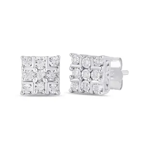 Mirage Square Shape Stud Earrings with 0.10ct of Diamonds in Sterling Silver