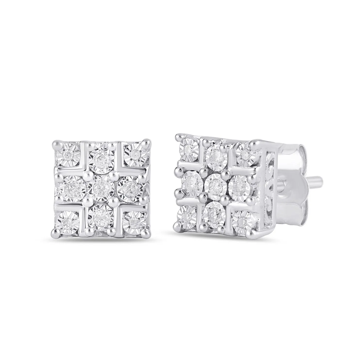 Mirage Square Shape Stud Earrings with 0.10ct of Diamonds in Sterling Silver