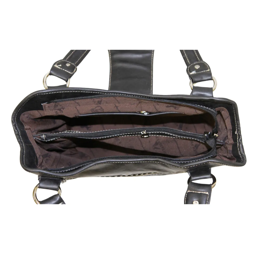 Montana West Concealed Carry Western Tooled Leather Purse - Black