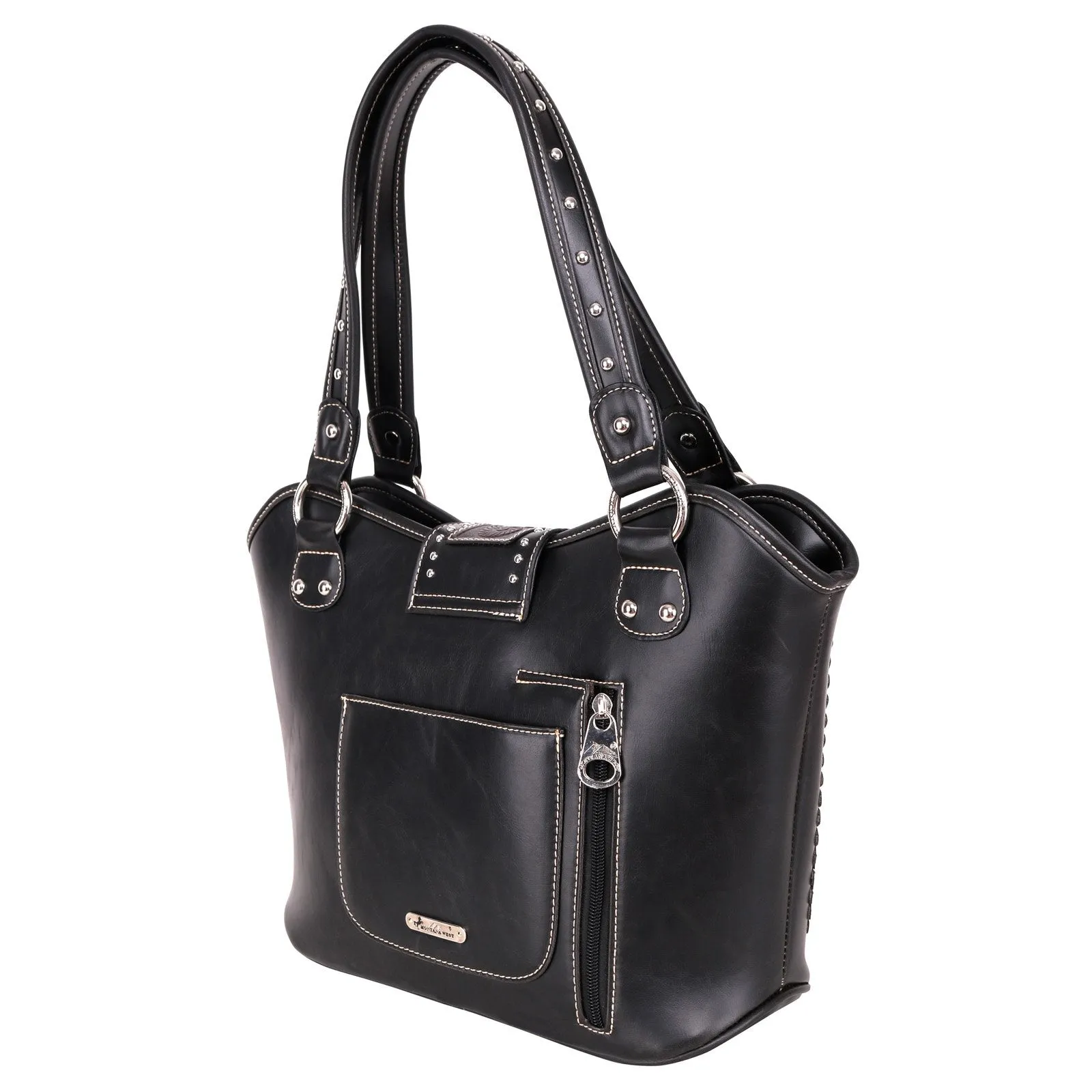 Montana West Concealed Carry Western Tooled Leather Purse - Black