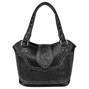 Montana West Concealed Carry Western Tooled Leather Purse - Black